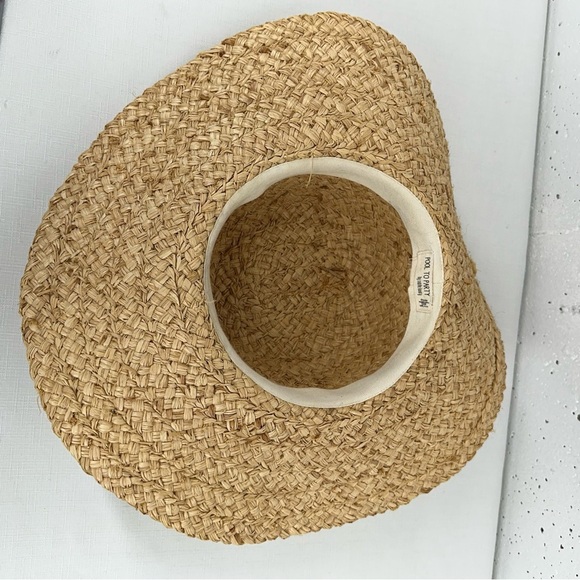 Pool to Party by Subtle Luxury Wide Brim Straw Floppy Sun Hat with Blue Pom Poms - Picture 8 of 11